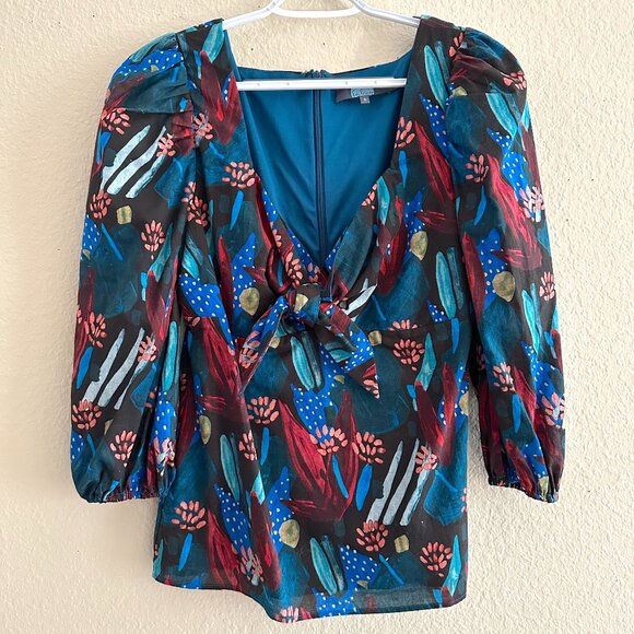 Anthropologie Eva Franco Tropical Sweetheart Puff Sleeve Blouse Sz 8 - Picture 1 of 9